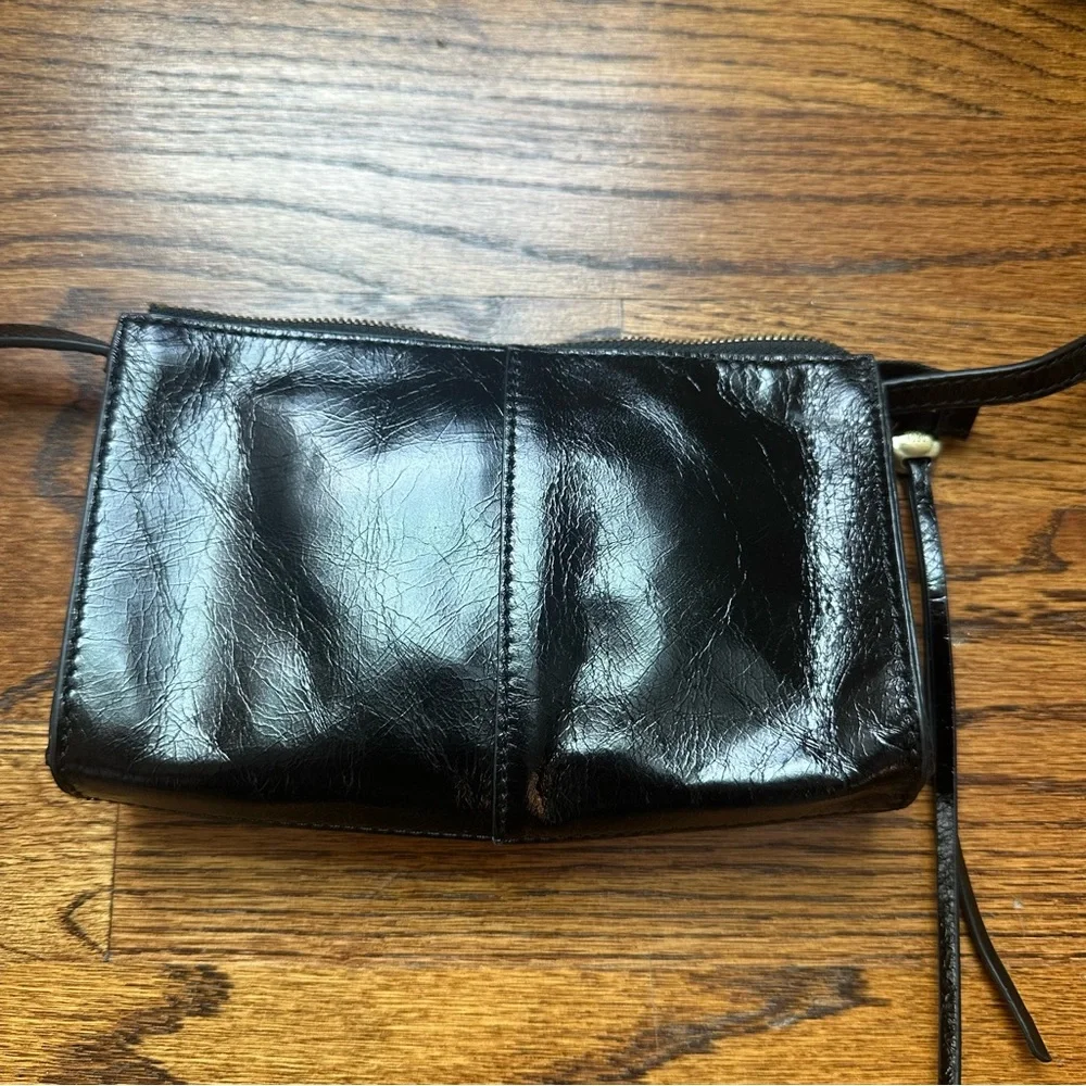 HOBO Glossy Black Leather Shoulder Crossbody Bag